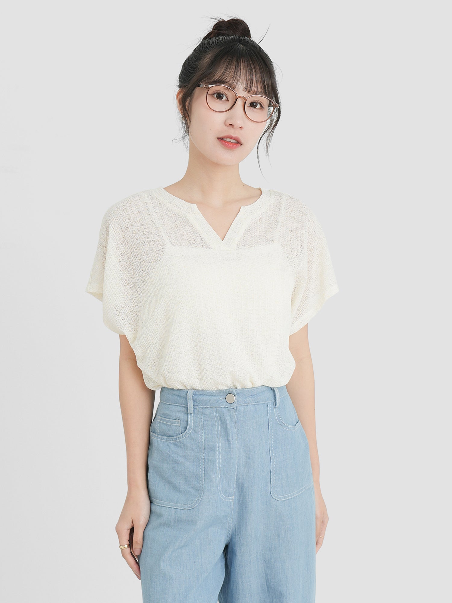 Semi Sheer V-Neck Top