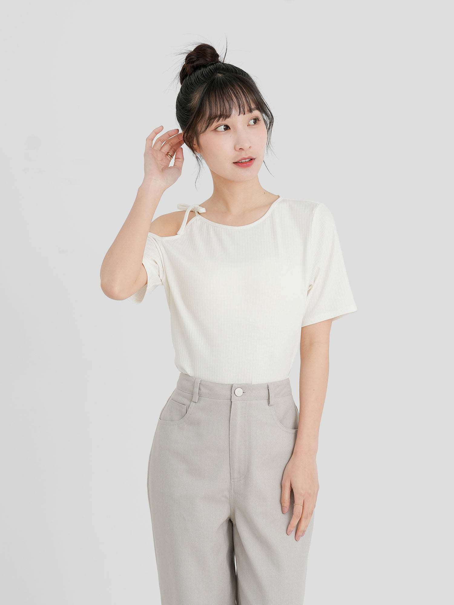 Cold Shoulder Tie Neck Top (3 Colours)