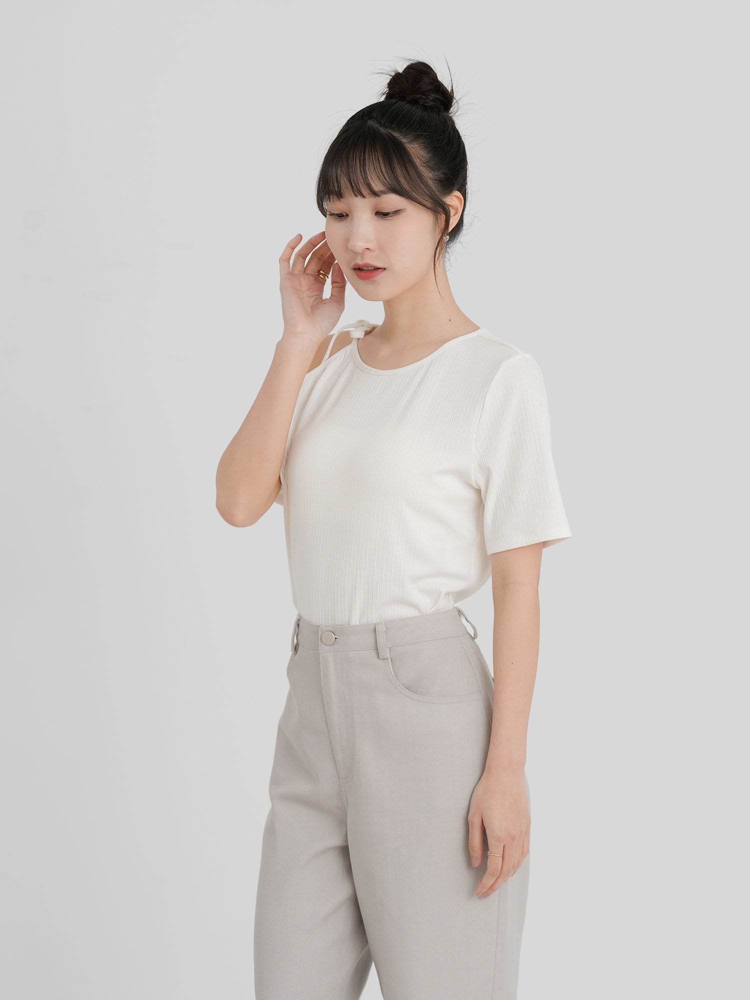 Cold Shoulder Tie Neck Top (3 Colours)