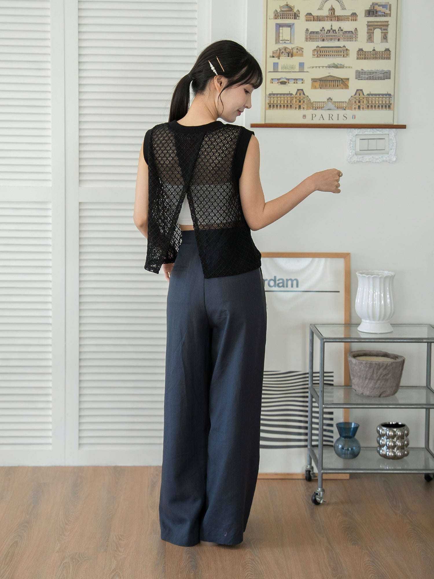 Mesh Sleeveless Open Back Top