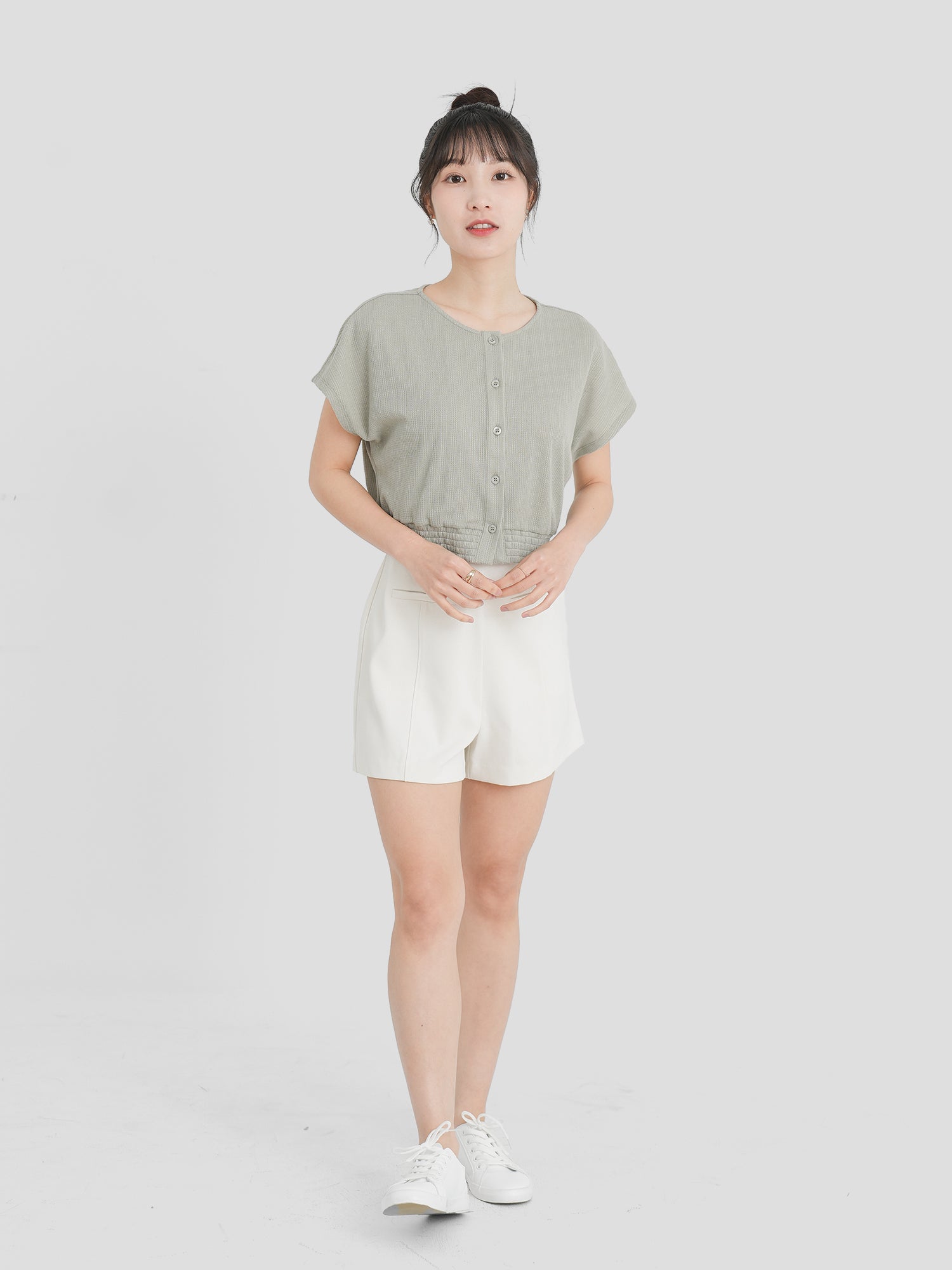 Buttoned Shirring Top