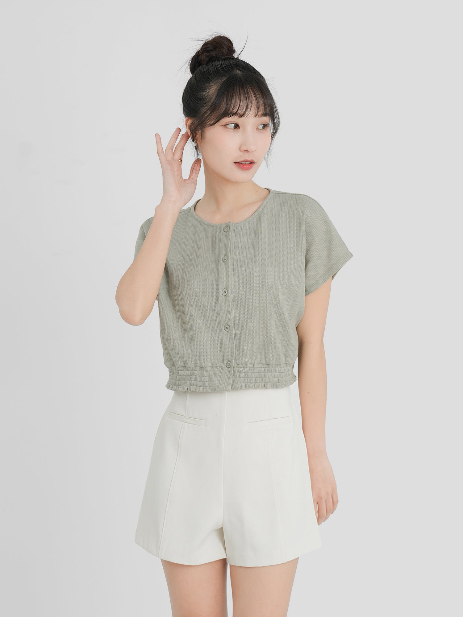 Buttoned Shirring Top