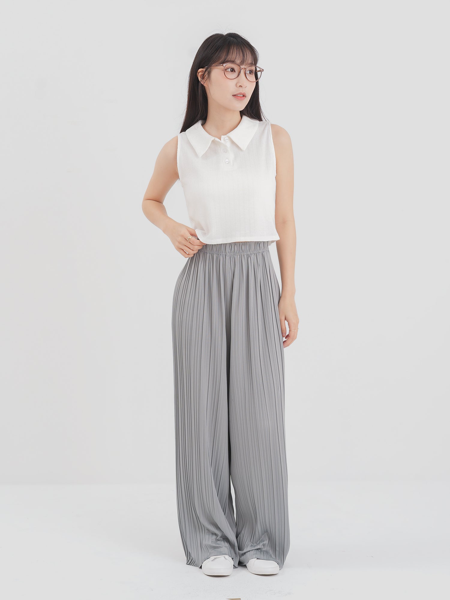 Polo Neck Sleeveless Crop Top