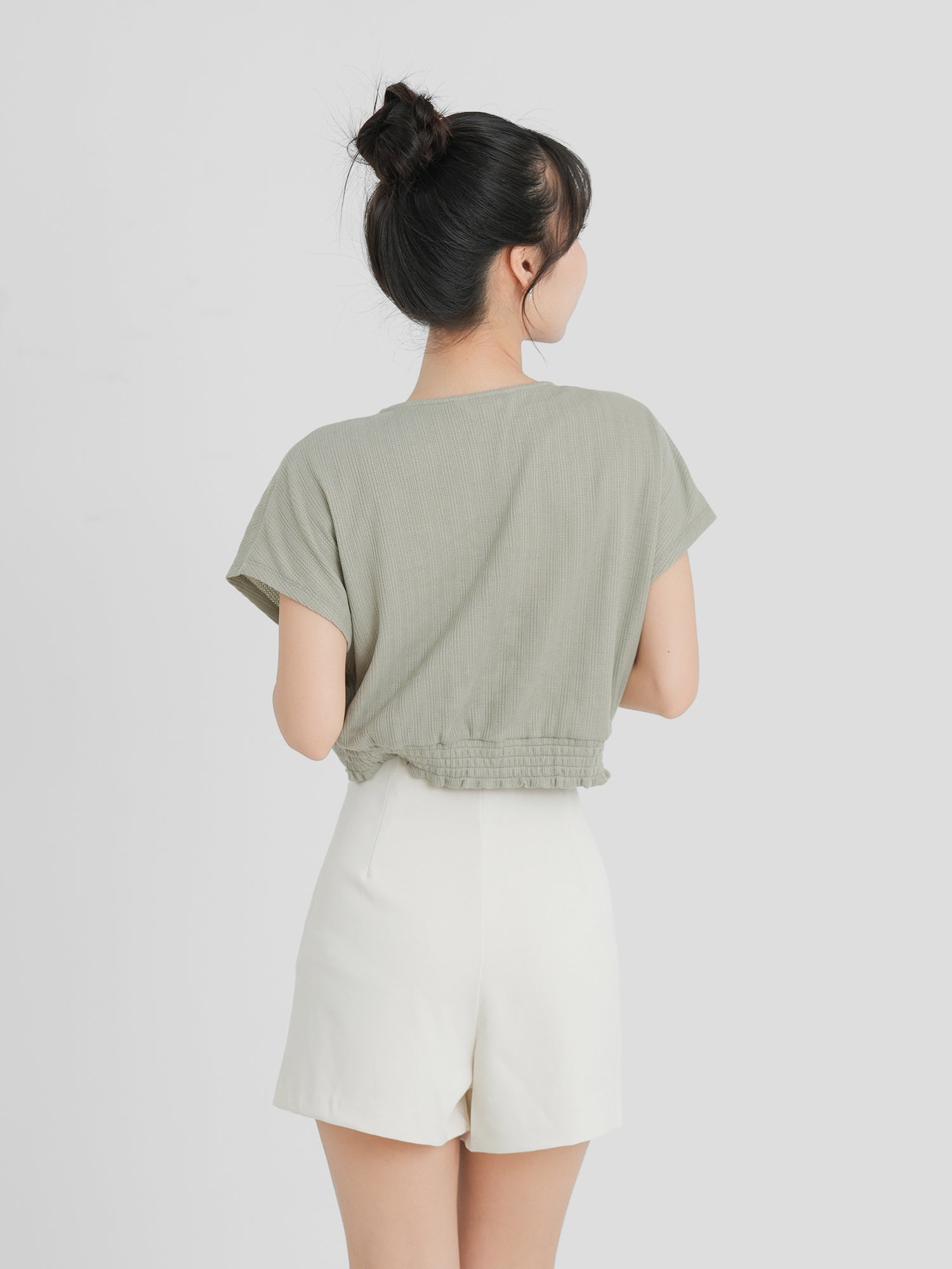 Buttoned Shirring Top
