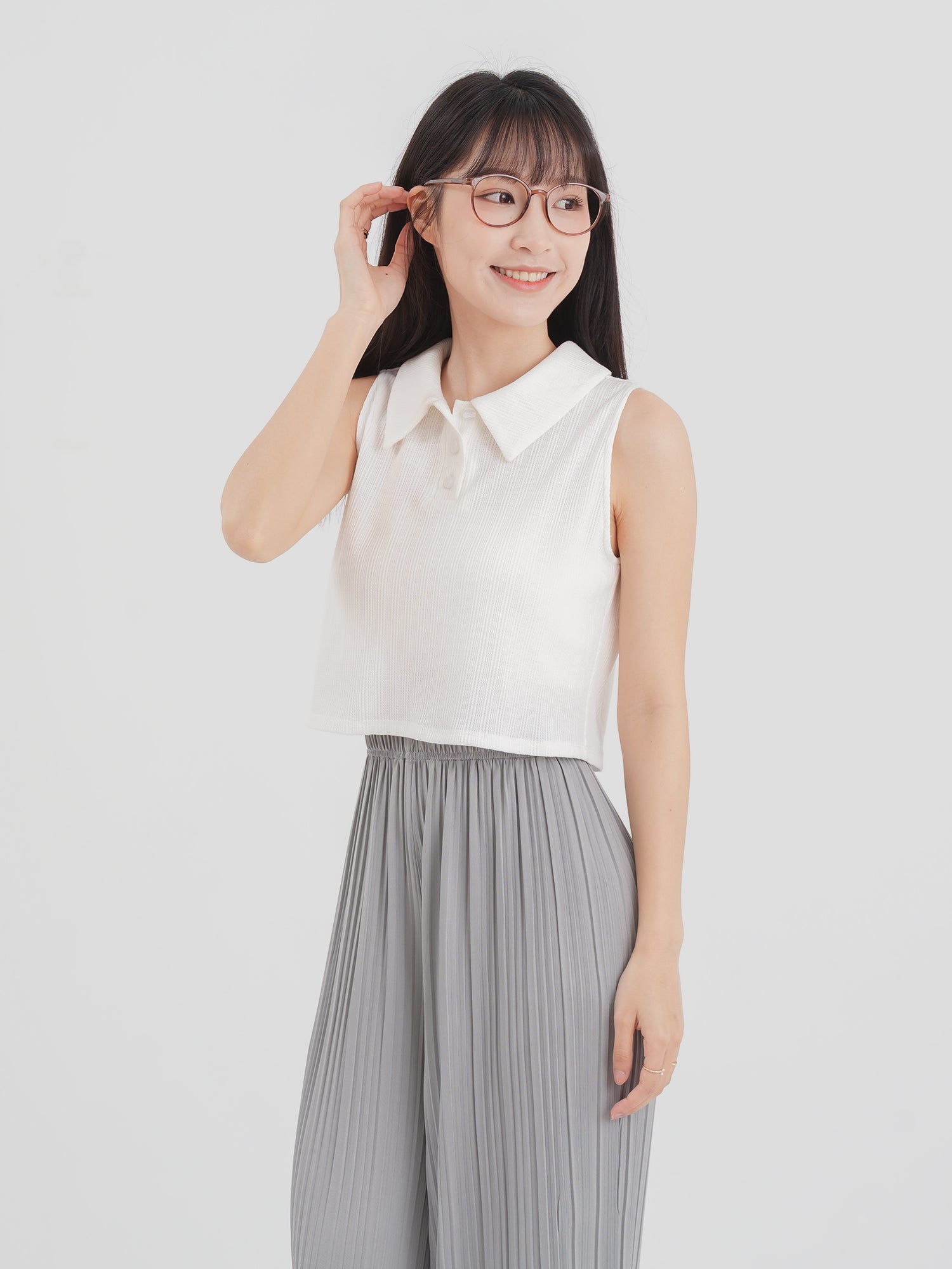 Polo Neck Sleeveless Crop Top