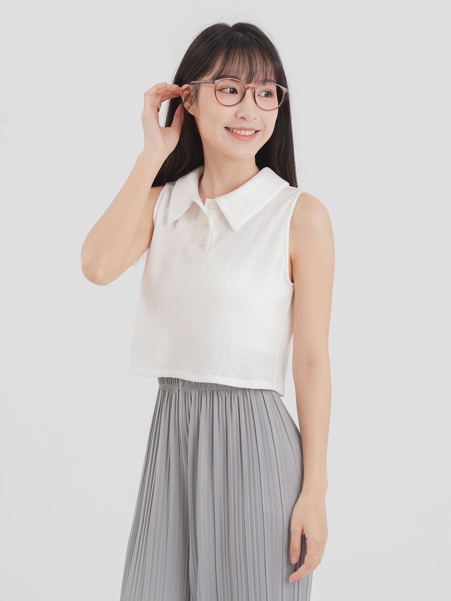 Polo Neck Sleeveless Crop Top