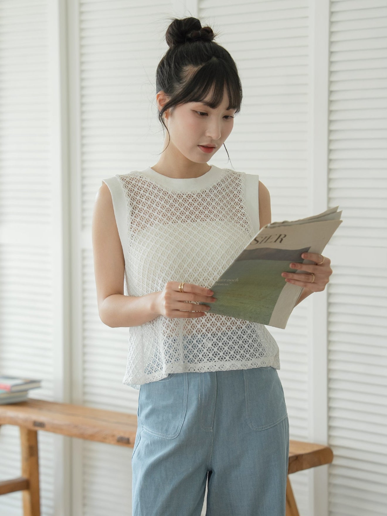 Mesh Sleeveless Open Back Top