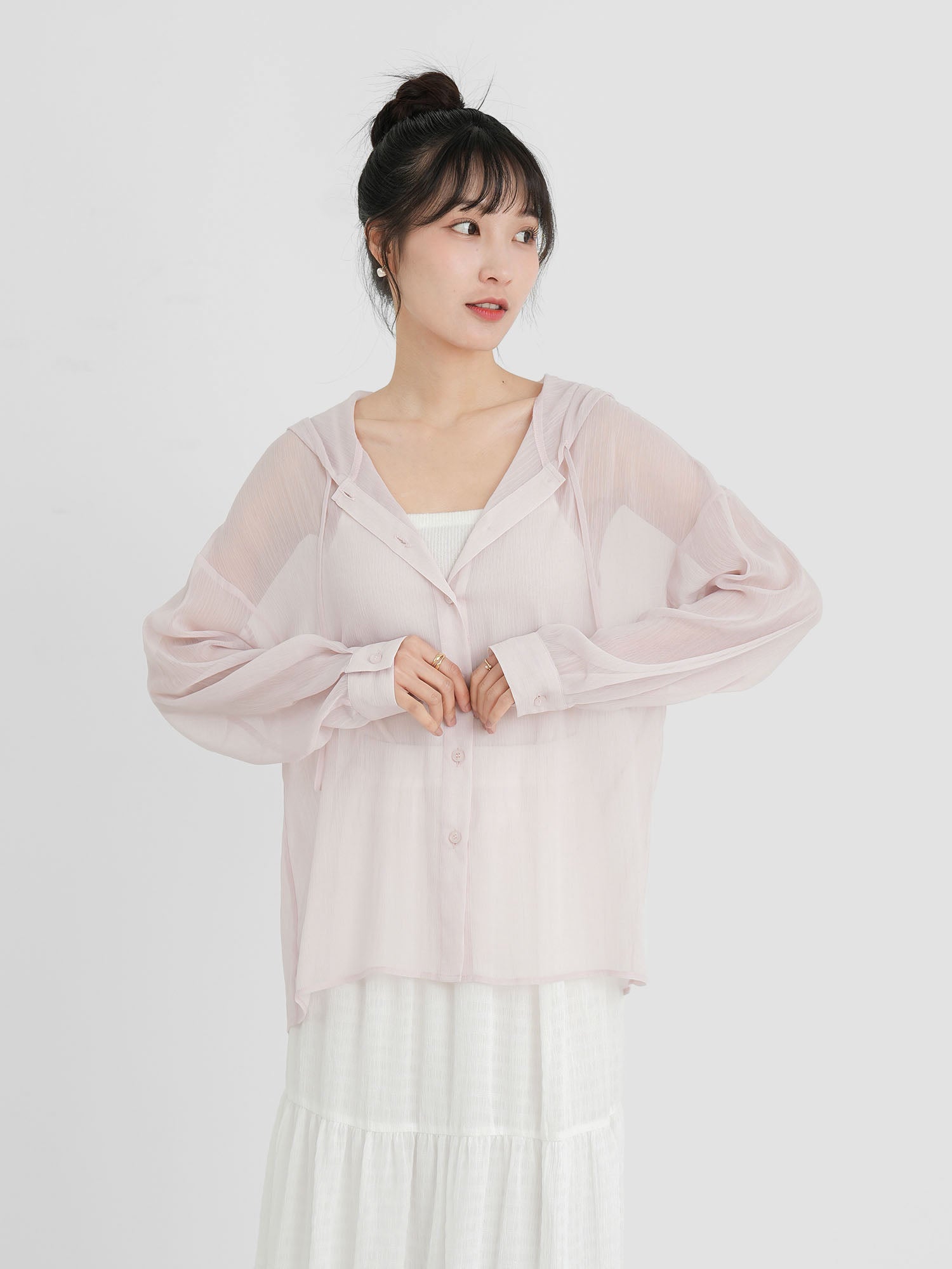 Sheer Hooded Button up Top (4 Colours)