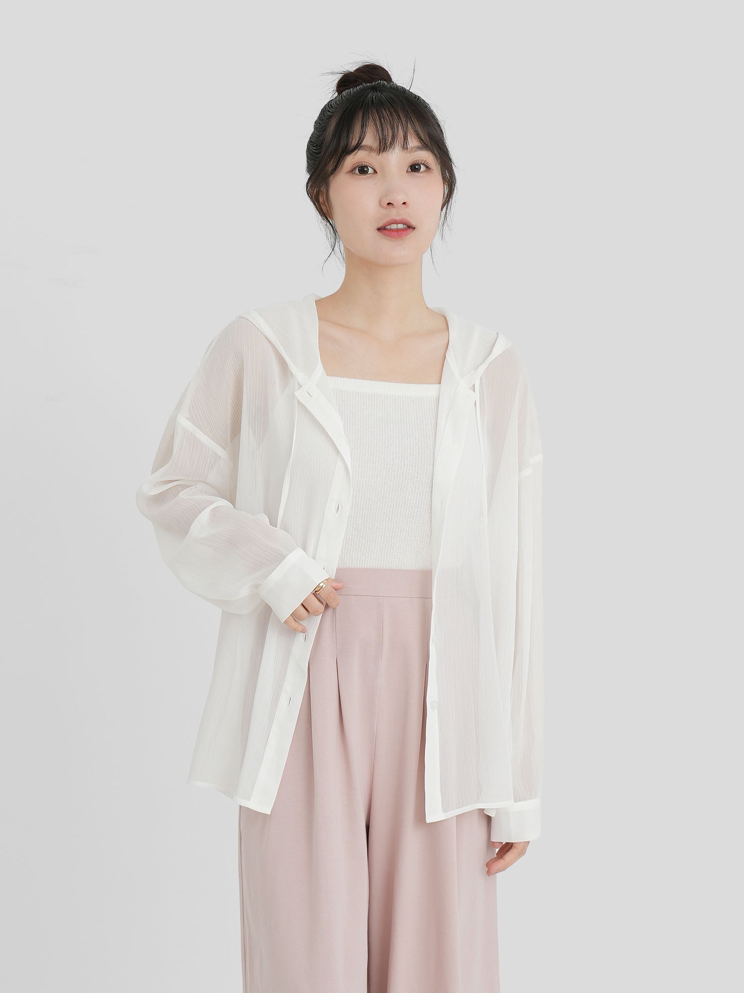 Sheer Hooded Button up Top (4 Colours)