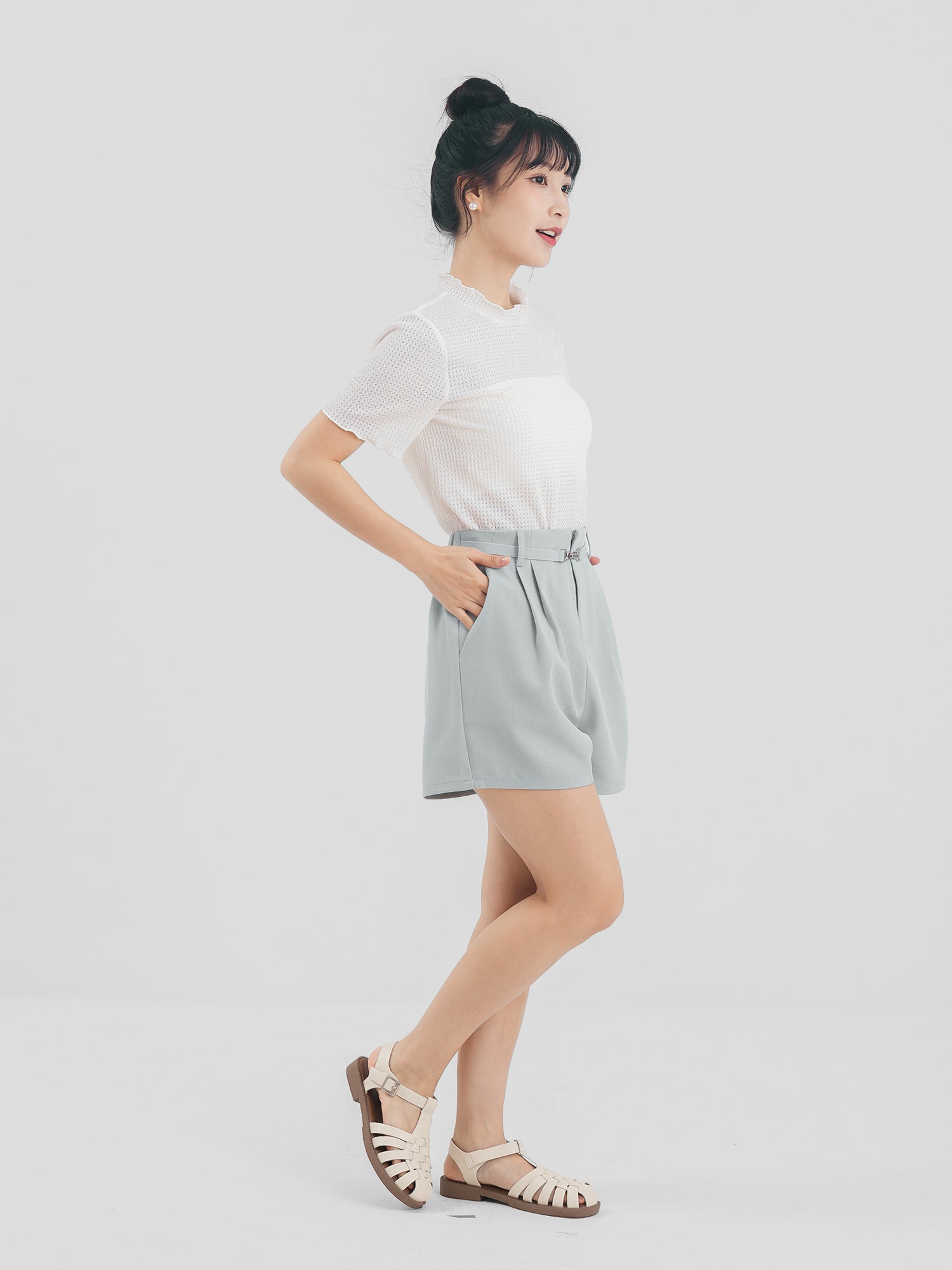 Buckled Pleated Shorts