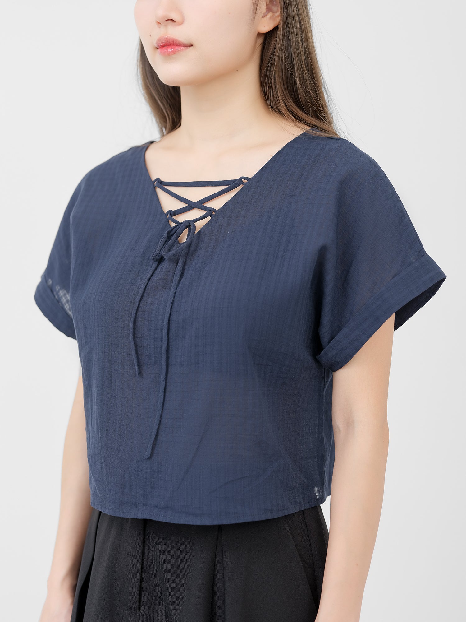 Adina Cuffed Lace Up Top
