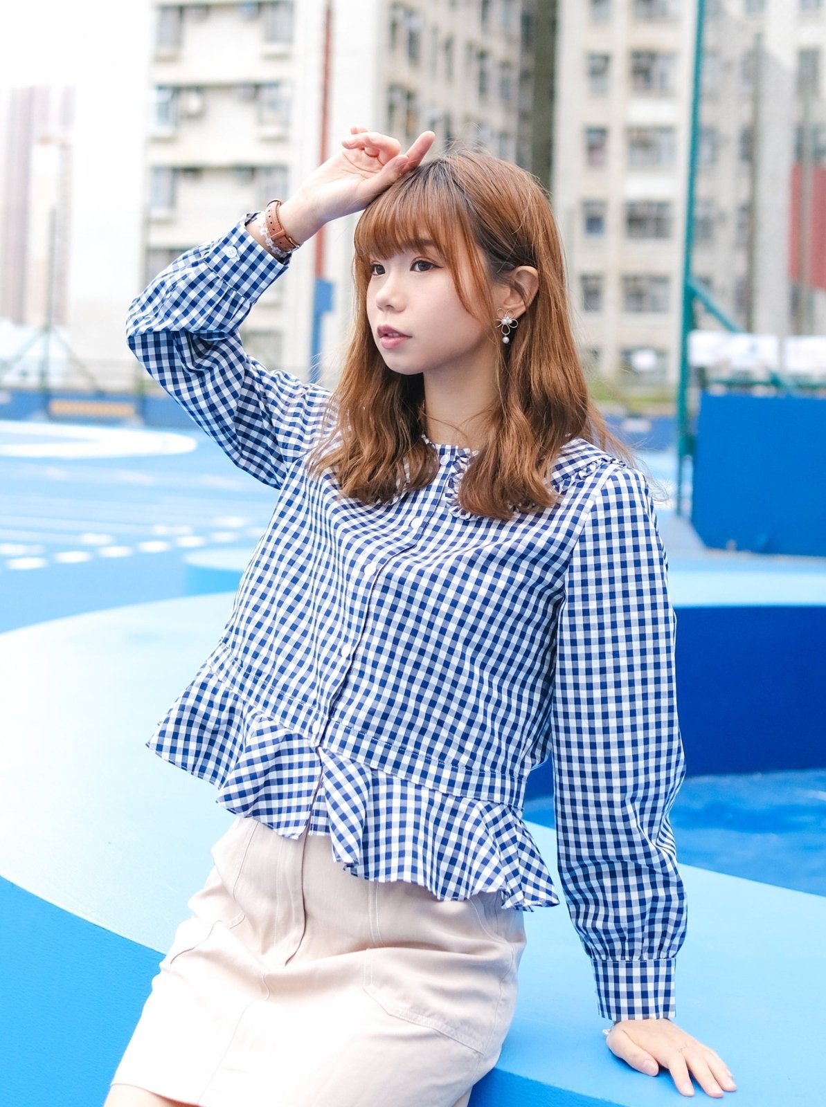 Ruffled Checked Blouse CLASSIC NAVY - DAG-DD8797-21ClassicNavyS - Blue White Checkers - S - D'zage Designs