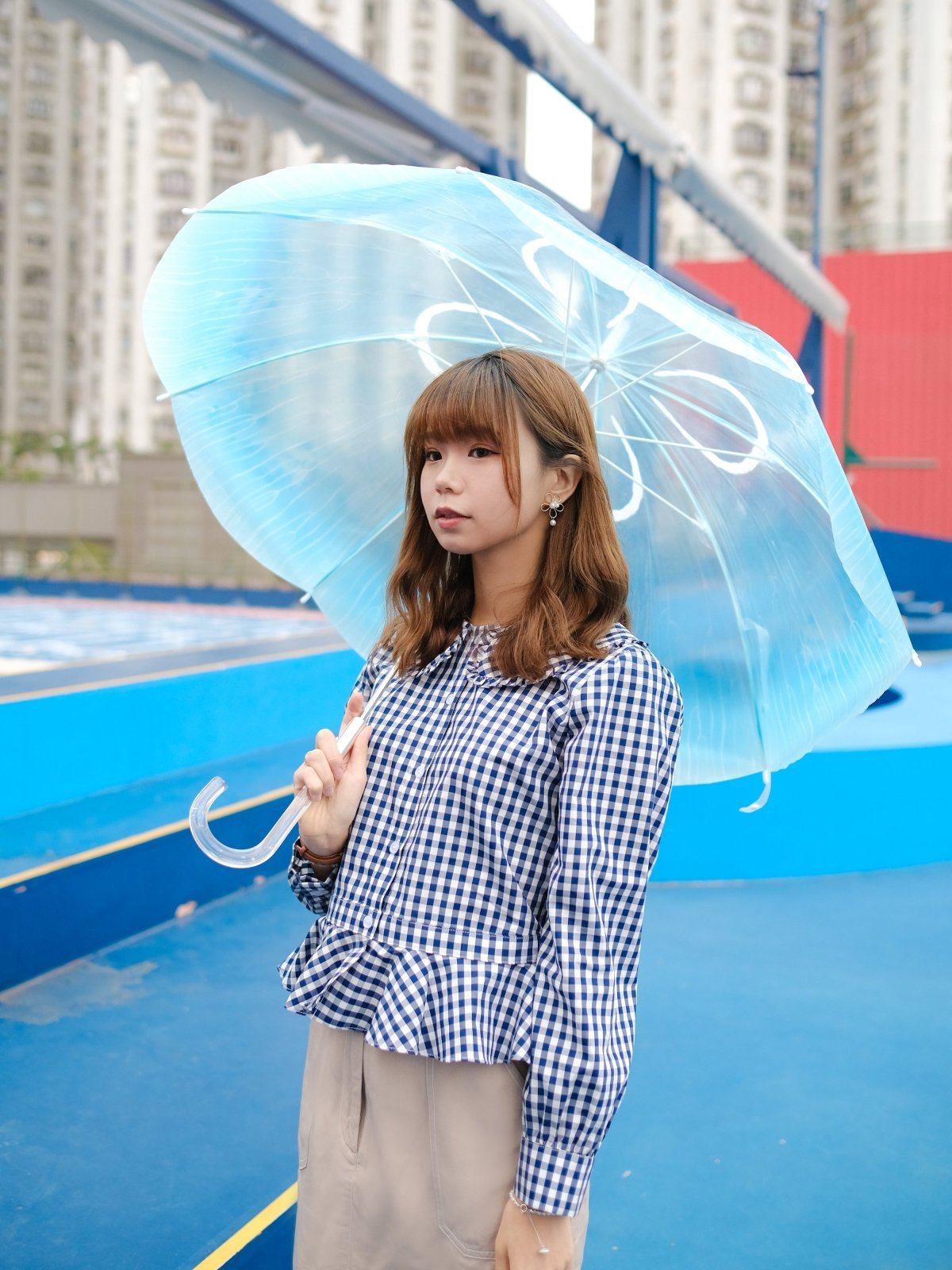 Ruffled Checked Blouse CLASSIC NAVY - DAG-DD8797-21ClassicNavyS - Blue White Checkers - S - D'zage Designs