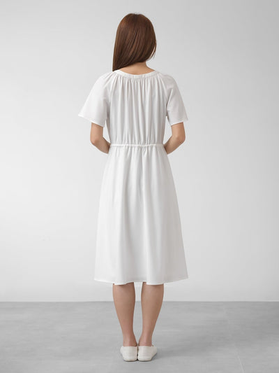 Tie Waist Drape Dress - DAG-DD1445-23WhiteF - White - F - D'zage Designs