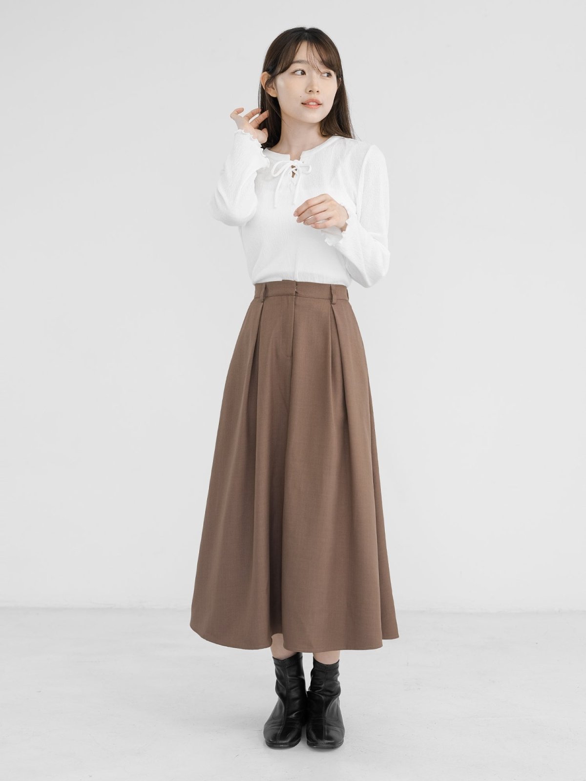 Myka Pleated Midi Skirt - DAG-DD1290-23BrownieF - Brownie - F - D'zage Designs