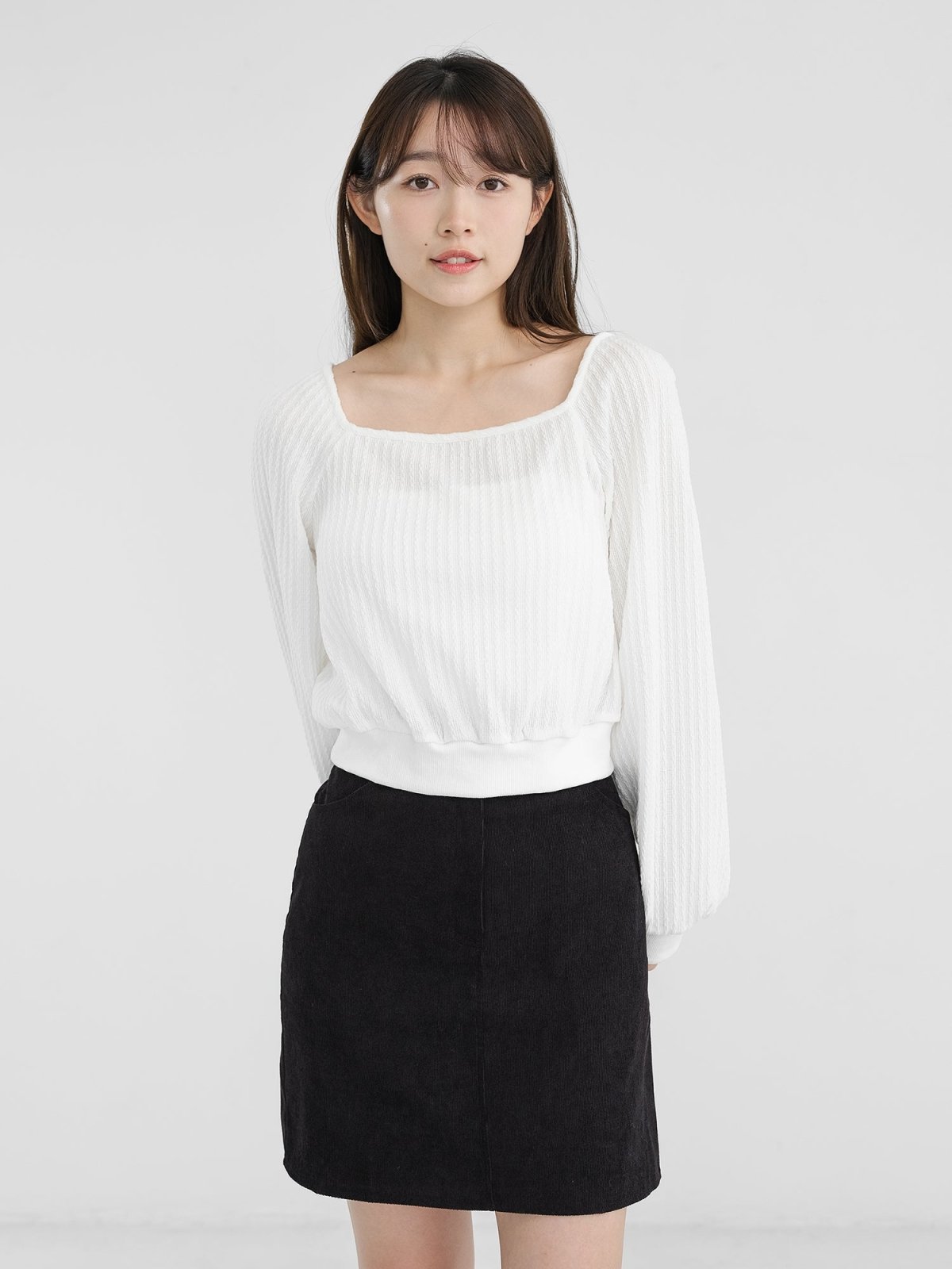 Winter Cable-knit Square Neck Top - DAG-DD1297-23IvoryS - Ivory - S - D'zage Designs