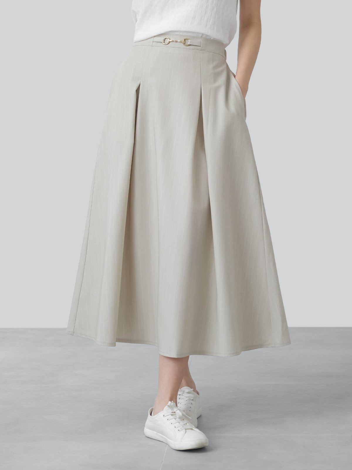 Mathilde Buckled Pleat Midi Skirt