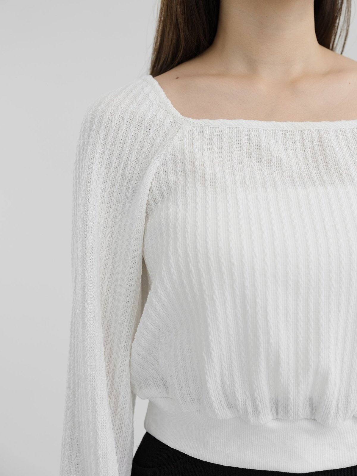 Winter Cable-knit Square Neck Top - DAG-DD1297-23IvoryS - Ivory - S - D'zage Designs