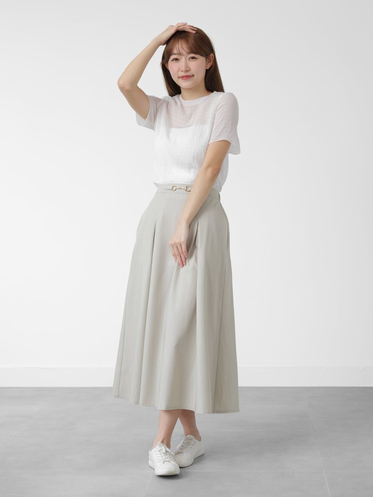 Buckled Pleat Midi Skirt - DAG-DD1455-24OatStripF - Oat Strip - F - D'zage Designs