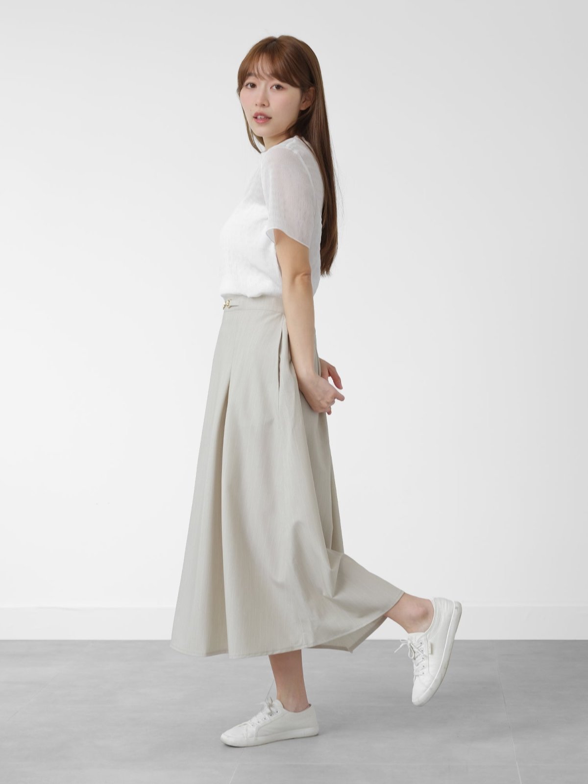 Buckled Pleat Midi Skirt - DAG-DD1455-24OatStripF - Oat Strip - F - D'zage Designs