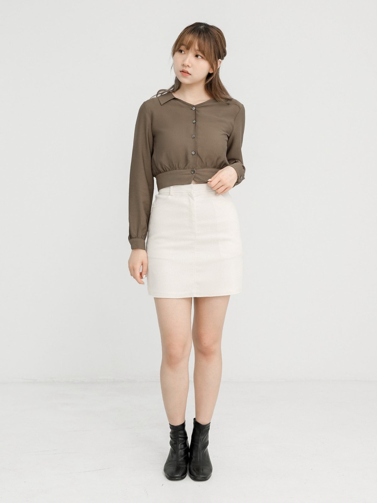 Avi Open Collar Cropped Shirt - DAG-DD1294-23BrownieS - Brownie - S - D'zage Designs
