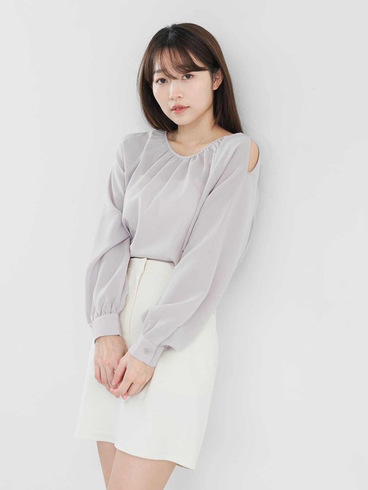 Lydia Cold Shoulder Top - DAG-DD1256-23LilacGrayS - Lilac Gray - S - D'zage Designs