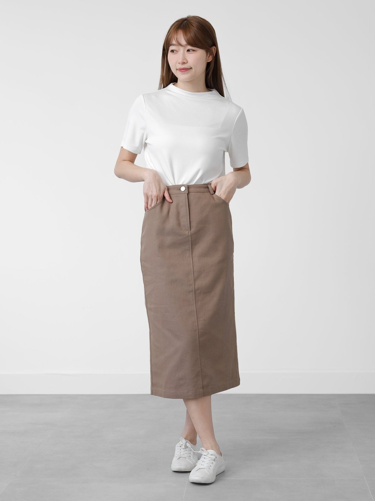 Back Slit Twill Skirt - DAG-DD1325-24BrownieS - Brownie - S - D'zage Designs