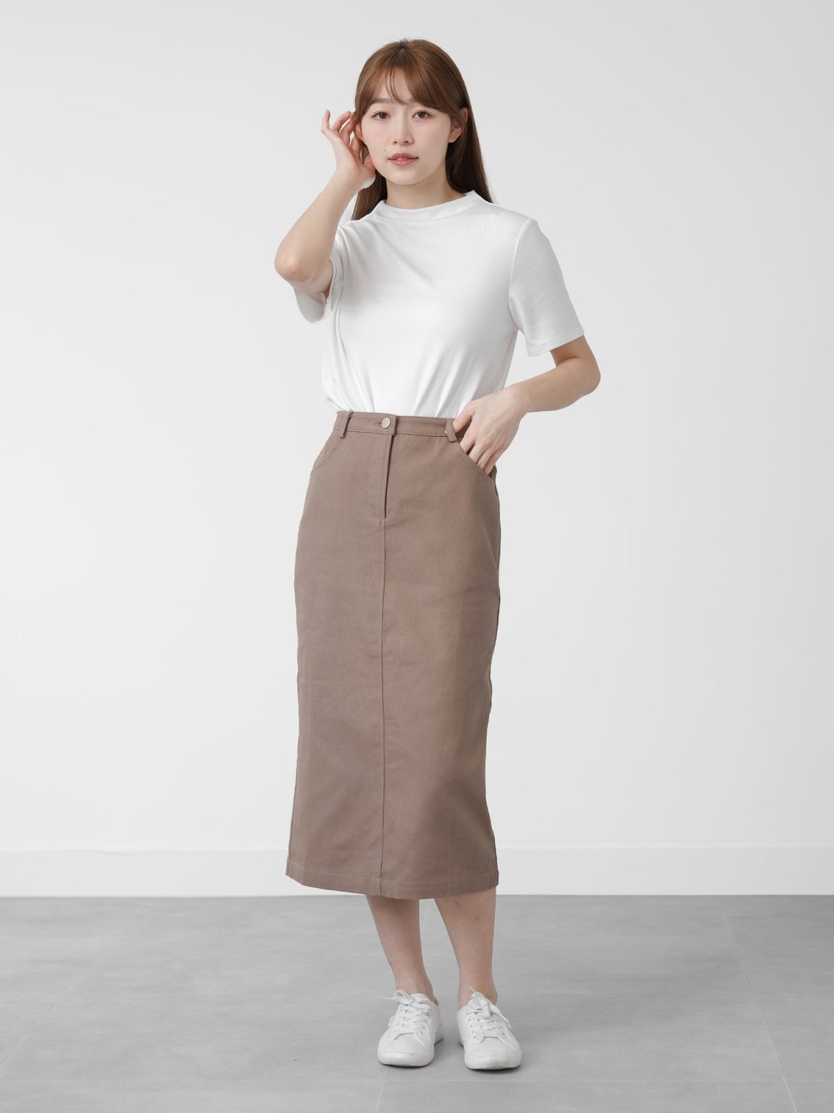 Back Slit Twill Skirt - DAG-DD1325-24BrownieS - Brownie - S - D'zage Designs