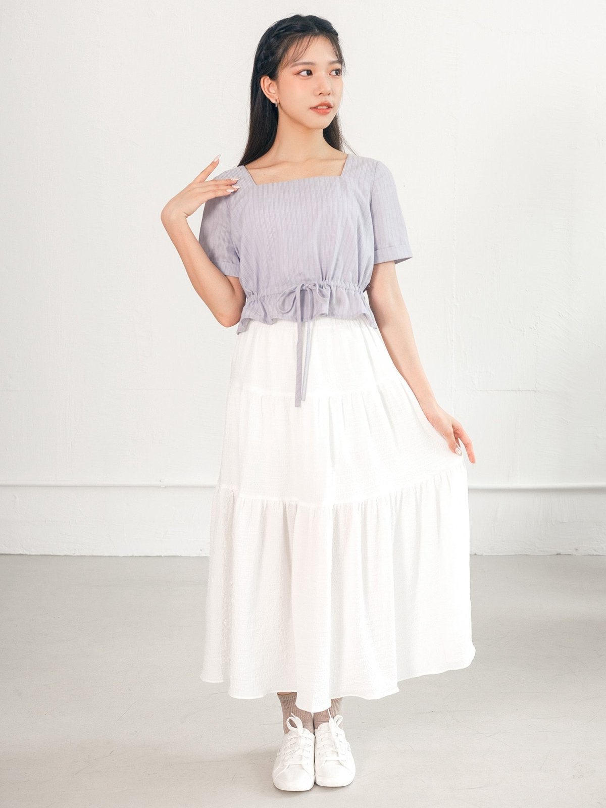 Sky Short Sleeve Top - DAG-DD0342-23LilacF - Ash Purple - F - D'zage Designs