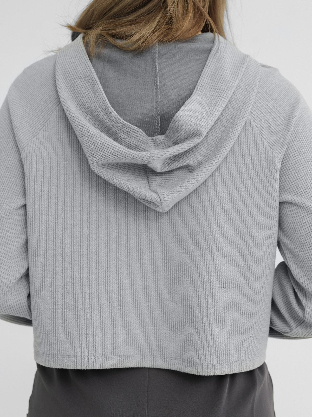 Niya Cropped Knit Hoodie - DAG-DD1295-23StoneBlueS - Stone Blue - S - D'zage Designs