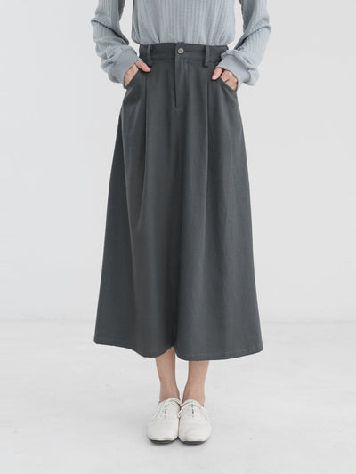 Maisy Front Slit Twill Skirt - DAG-DD1304-23CharcoalS - Charcoal - S - D'zage Designs