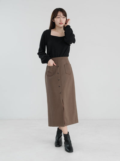 Valkyrie Buttoned Midi Skirt - DAG-DD1303-23BrownieS - Brownie - S - D'zage Designs