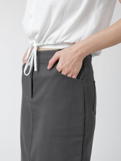 Back Slit Twill Skirt - DAG-DD1325-24CharcoalS - Charcoal - S - D'zage Designs