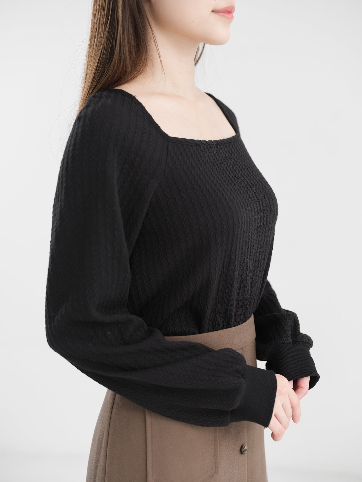 Winter Cable-knit Square Neck Top - DAG-DD1297-23BlackS - Black - S - D'zage Designs