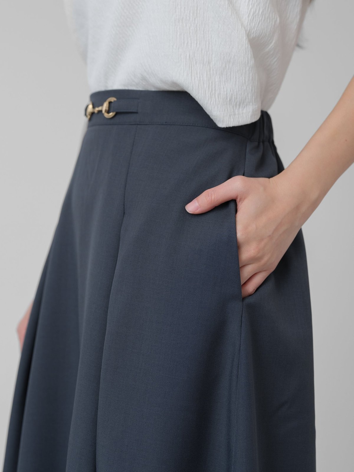 Buckled Pleat Midi Skirt - DAG-DD1455-24SteelBlueF - Steel Blue - F - D'zage Designs