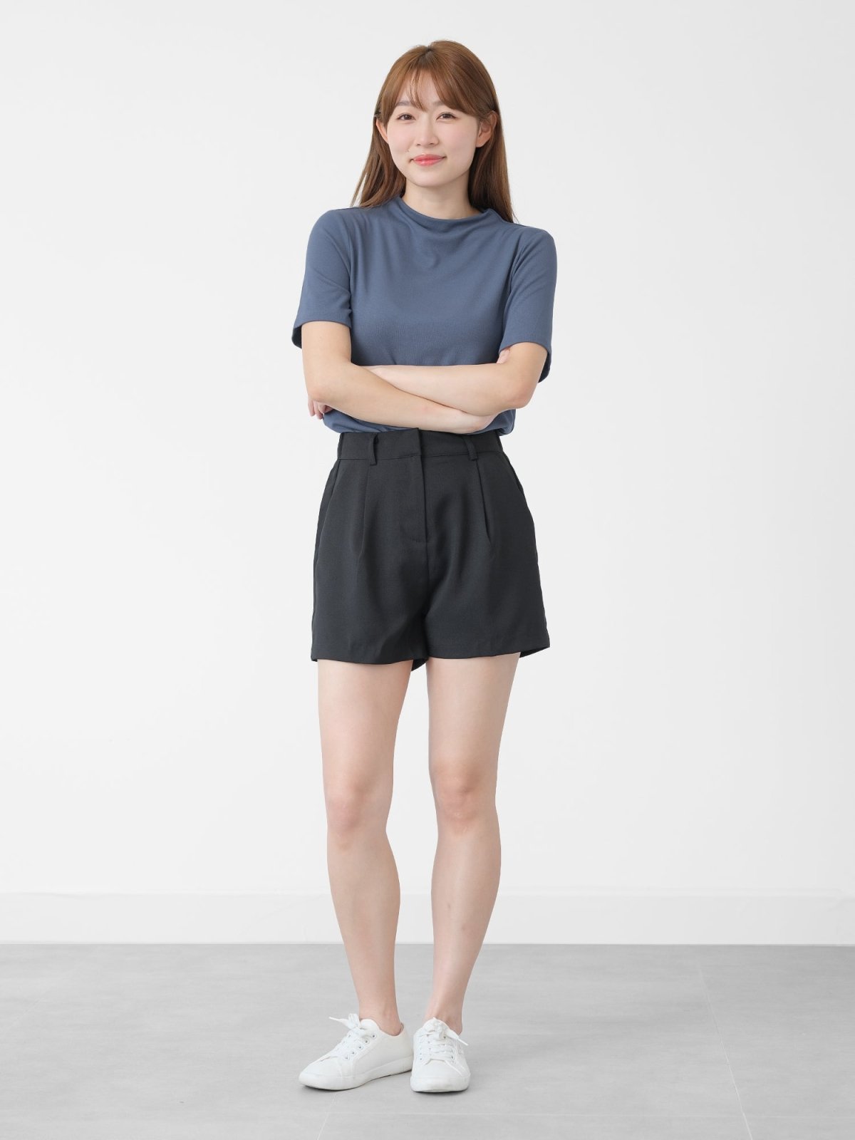 Merlo Funnel Neck Short Sleeve Top - DAG-DD1441-24NAVYS - Navy Blue - S - D'zage Designs