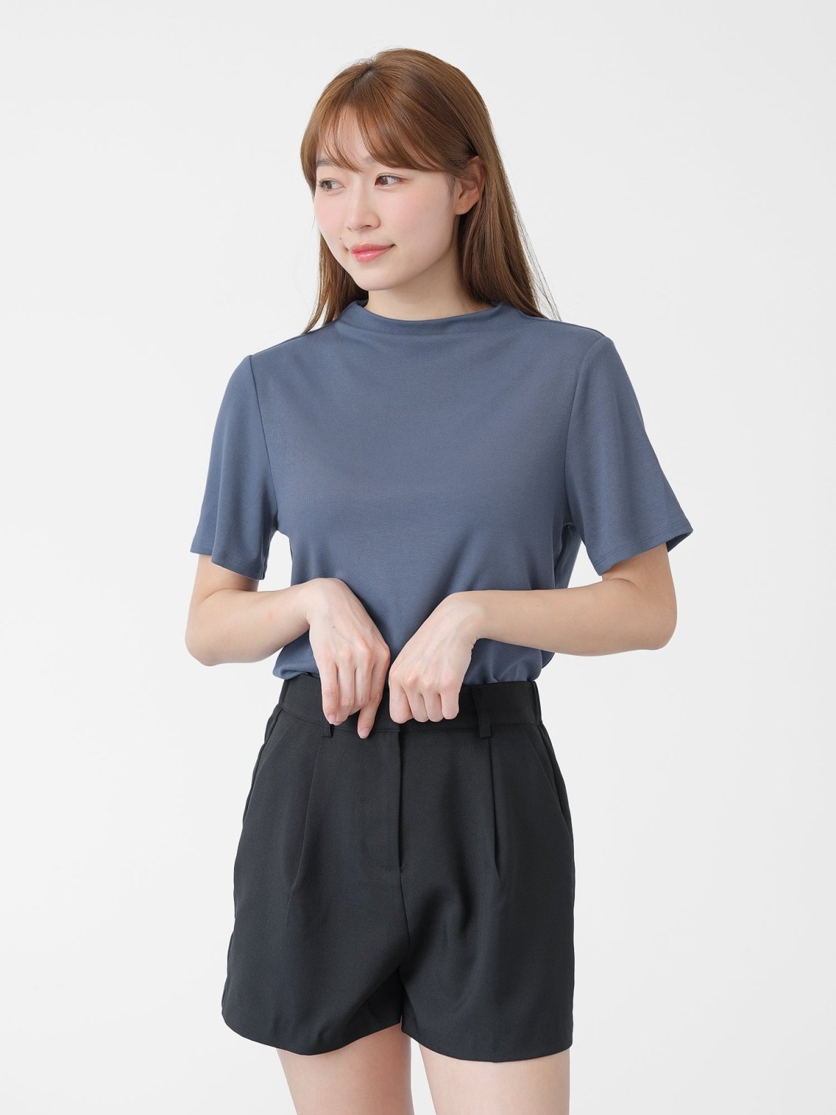 Merlo Funnel Neck Short Sleeve Top - DAG-DD1441-24NAVYS - Navy Blue - S - D'zage Designs