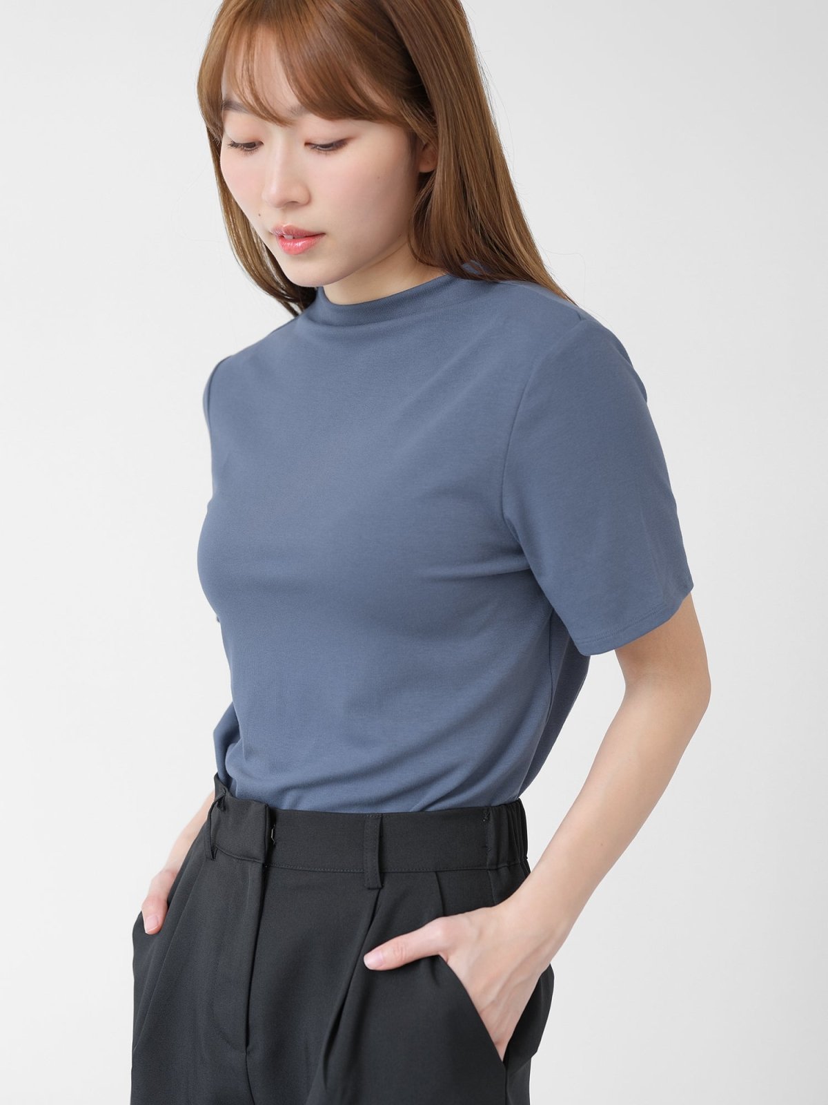 Merlo Funnel Neck Short Sleeve Top - DAG-DD1441-24NAVYS - Navy Blue - S - D'zage Designs