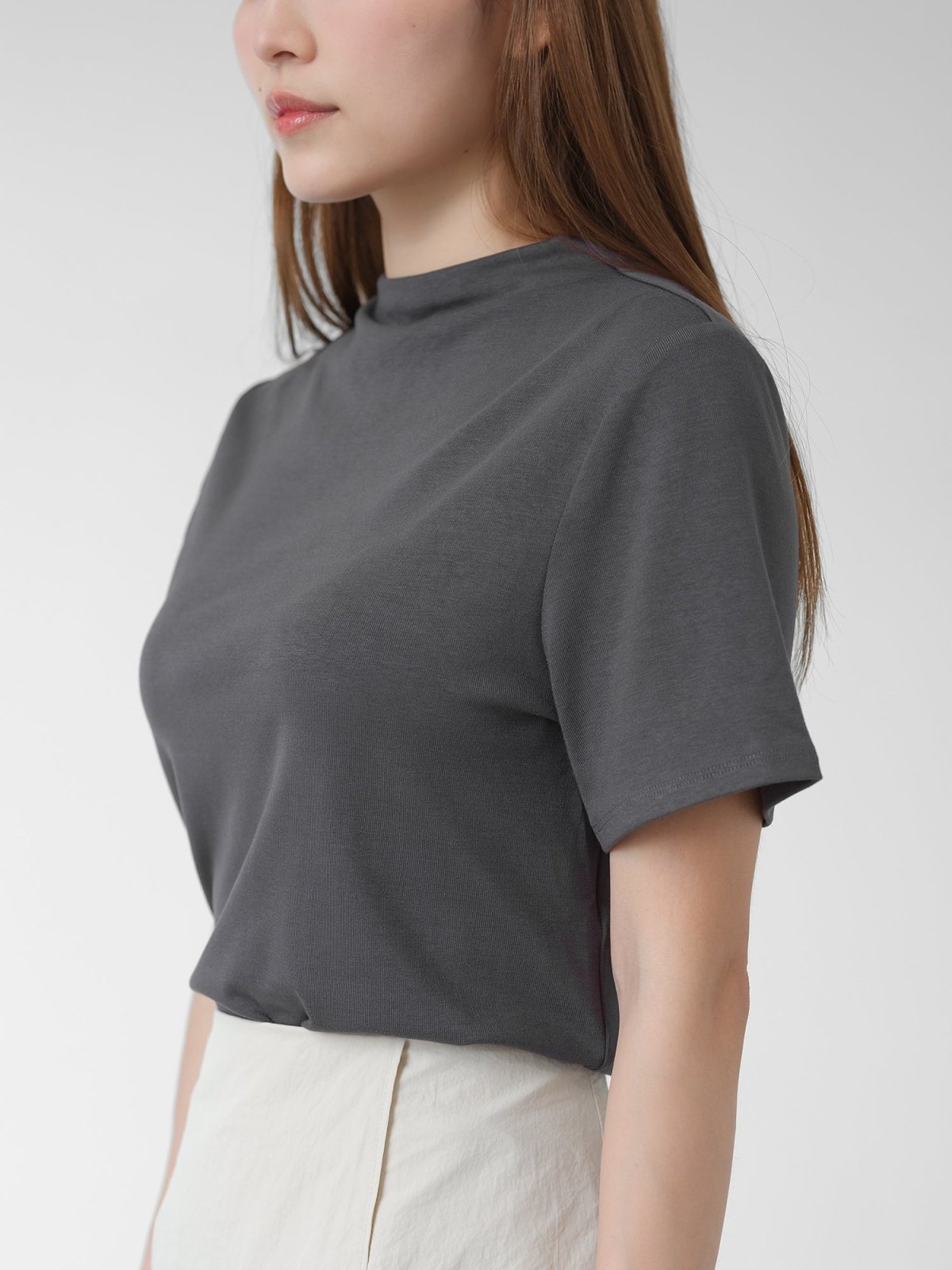 Merlo Funnel Neck Short Sleeve Top - DAG-DD1441-24CHARCOALS - Charcoal - S - D'zage Designs