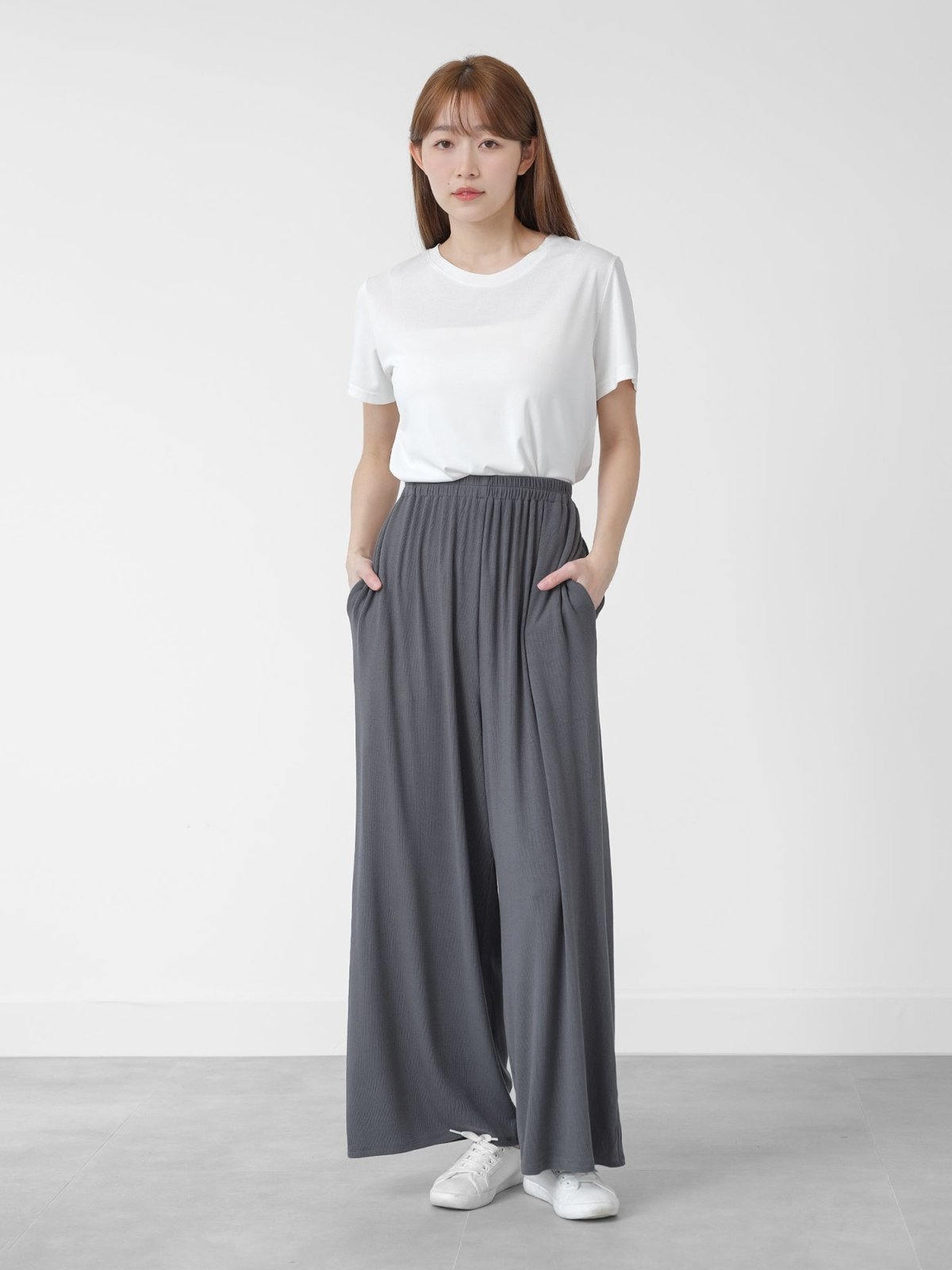 Relaxed Ribbed Knit Pants - DAG-DD1454-24CharcoalF - Charcoal - F - D'zage Designs