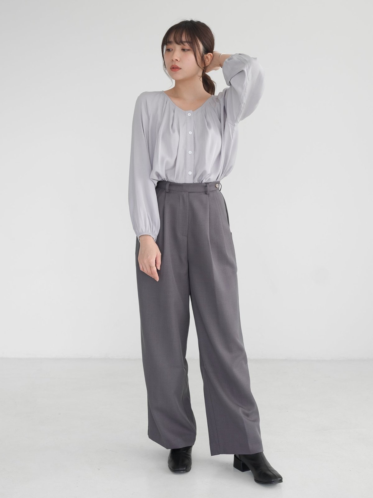 Parisa Pleated Long Sleeve Crop Top - DAG-DD1039-23LilacGrayS - Lilac Gray - S - D'zage Designs