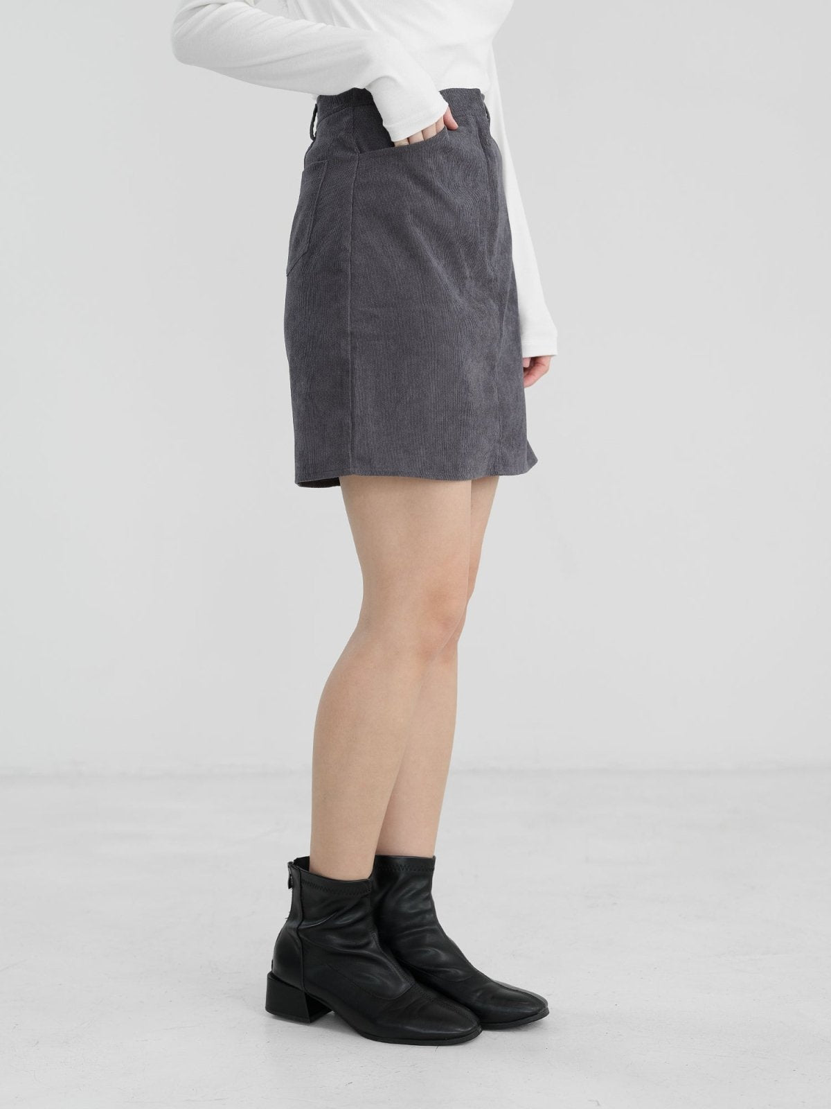Raven Corduroy Mini Skirt - DAG-DD1266-23CharcoalS - Charcoal - S - D'zage Designs
