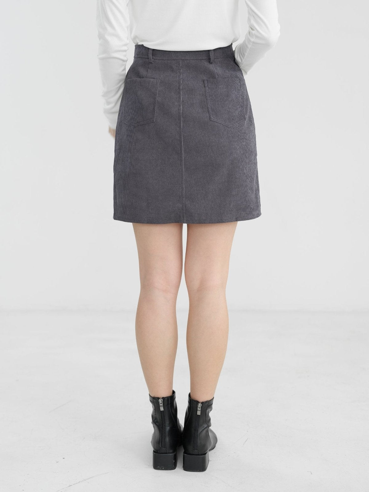 Raven Corduroy Mini Skirt - DAG-DD1266-23CharcoalS - Charcoal - S - D'zage Designs