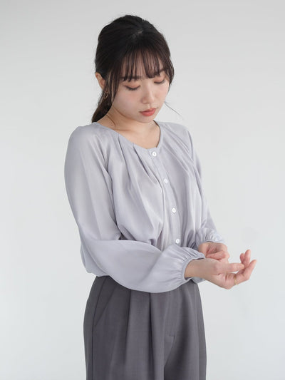 Parisa Pleated Long Sleeve Crop Top - DAG-DD1039-23LilacGrayS - Lilac Gray - S - D'zage Designs