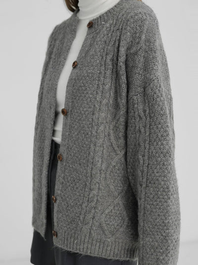 Haven Cable Knit Cardigan - DAG-G-220200-23GrayF - Gray - F - D'zage Designs