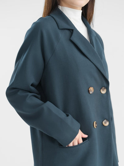 Valor Double Breasted Coat - DAG-DD1285-23NavyS - Navy Teal - S - D'zage Designs