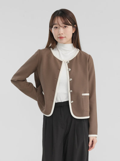 Polina Classic Round Neck Jacket - DAG-DD1286-23BrownieS - Brownie - S - D'zage Designs