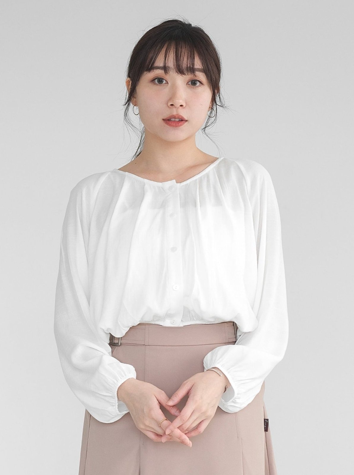 Parisa Pleated Long Sleeve Crop Top - DAG-DD1039-23IvoryS - Mochi Ivory - S - D'zage Designs