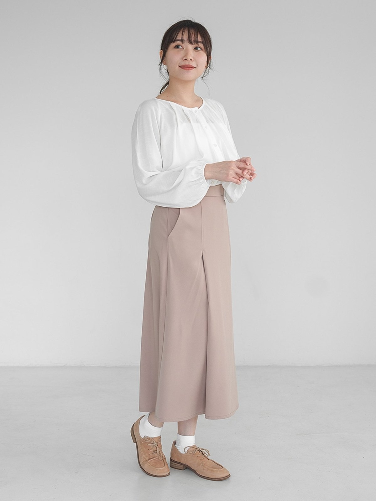 Parisa Pleated Long Sleeve Crop Top - DAG-DD1039-23IvoryS - Mochi Ivory - S - D'zage Designs