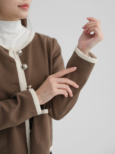 Polina Classic Round Neck Jacket - DAG-DD1286-23BrownieS - Brownie - S - D'zage Designs
